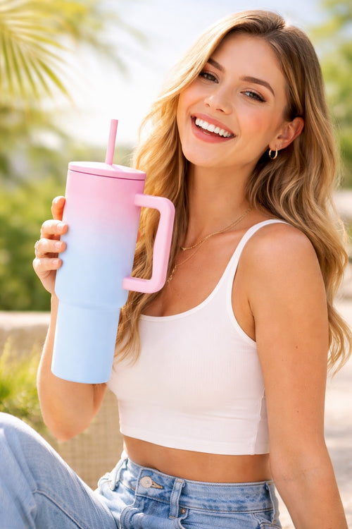 1.2L Stainless Steel Insulated Tumbler with Handle & Straw – Leakproof Summer Hydration Cup