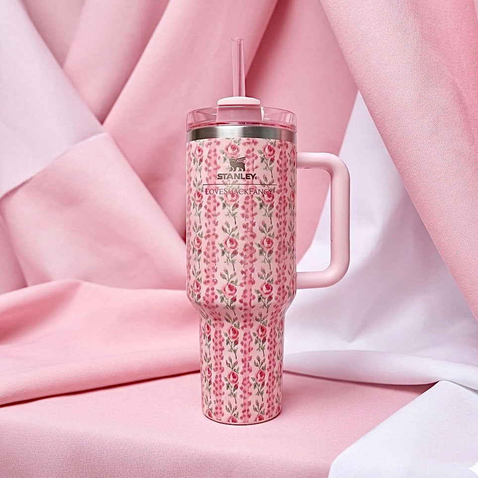 Stainless Steel Flower Stanley Style Tumbler, 1200 ml (40 oz)