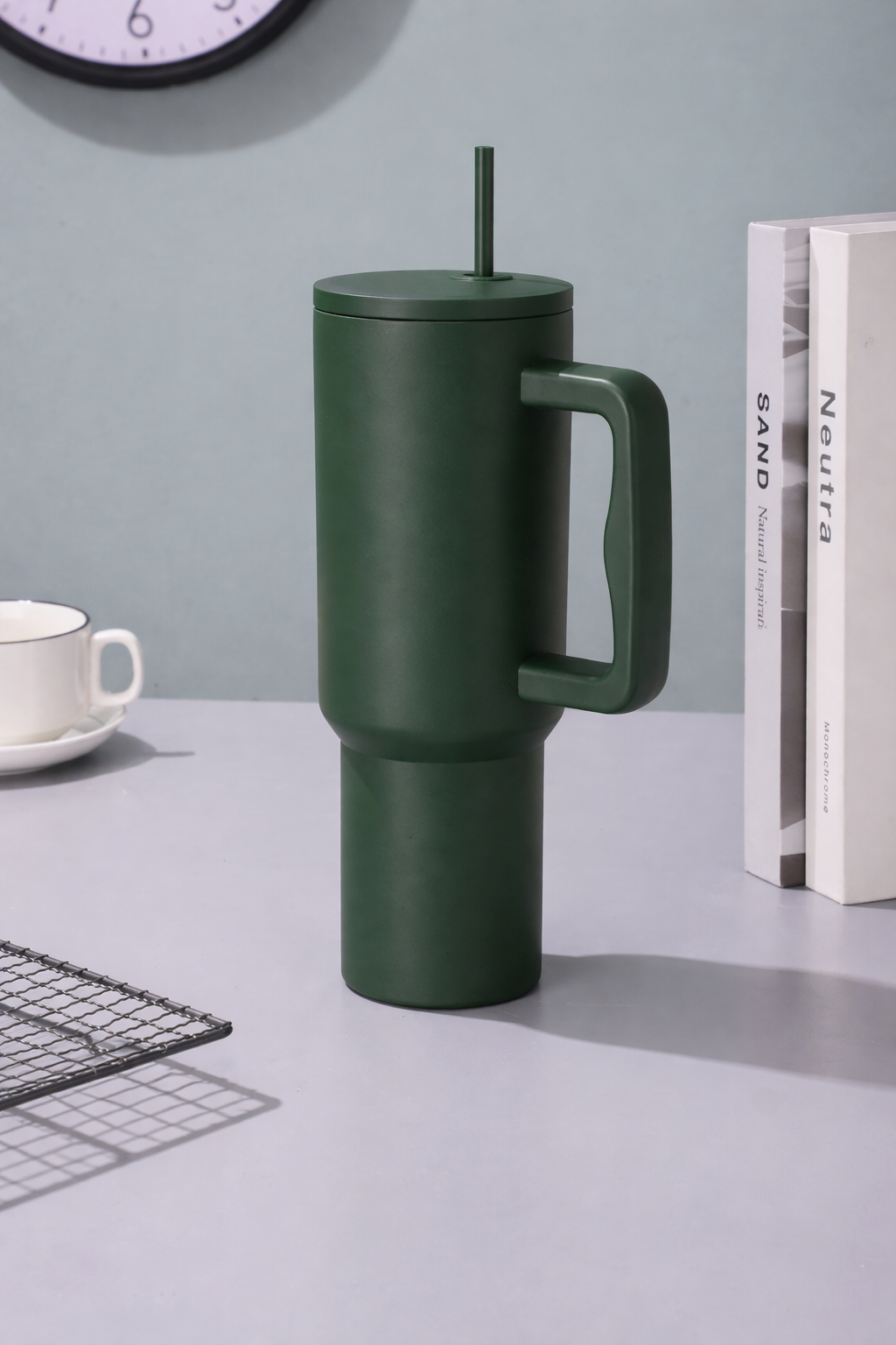 Matte Stainless Steel Insulated Tumbler with Handle & Straw – 1.2L