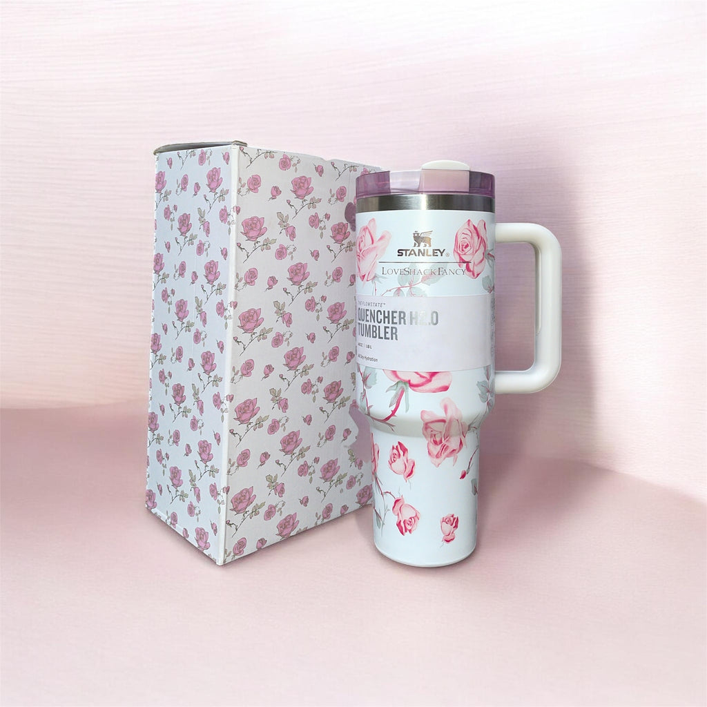 Stainless Steel Flower Stanley Style Tumbler, 1200 ml (40 oz)