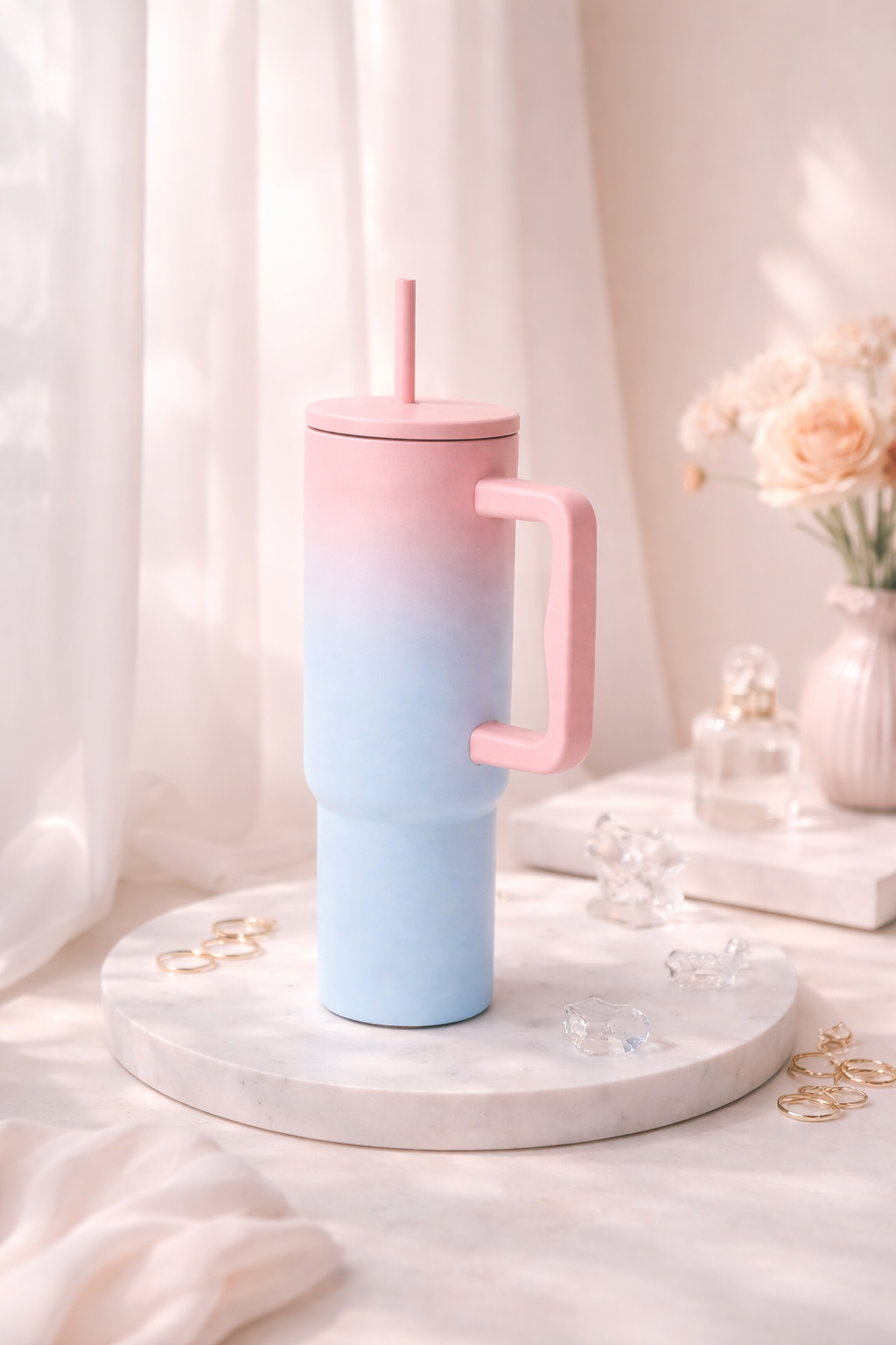 1.2L Stainless Steel Insulated Tumbler with Handle & Straw – Leakproof Summer Hydration Cup