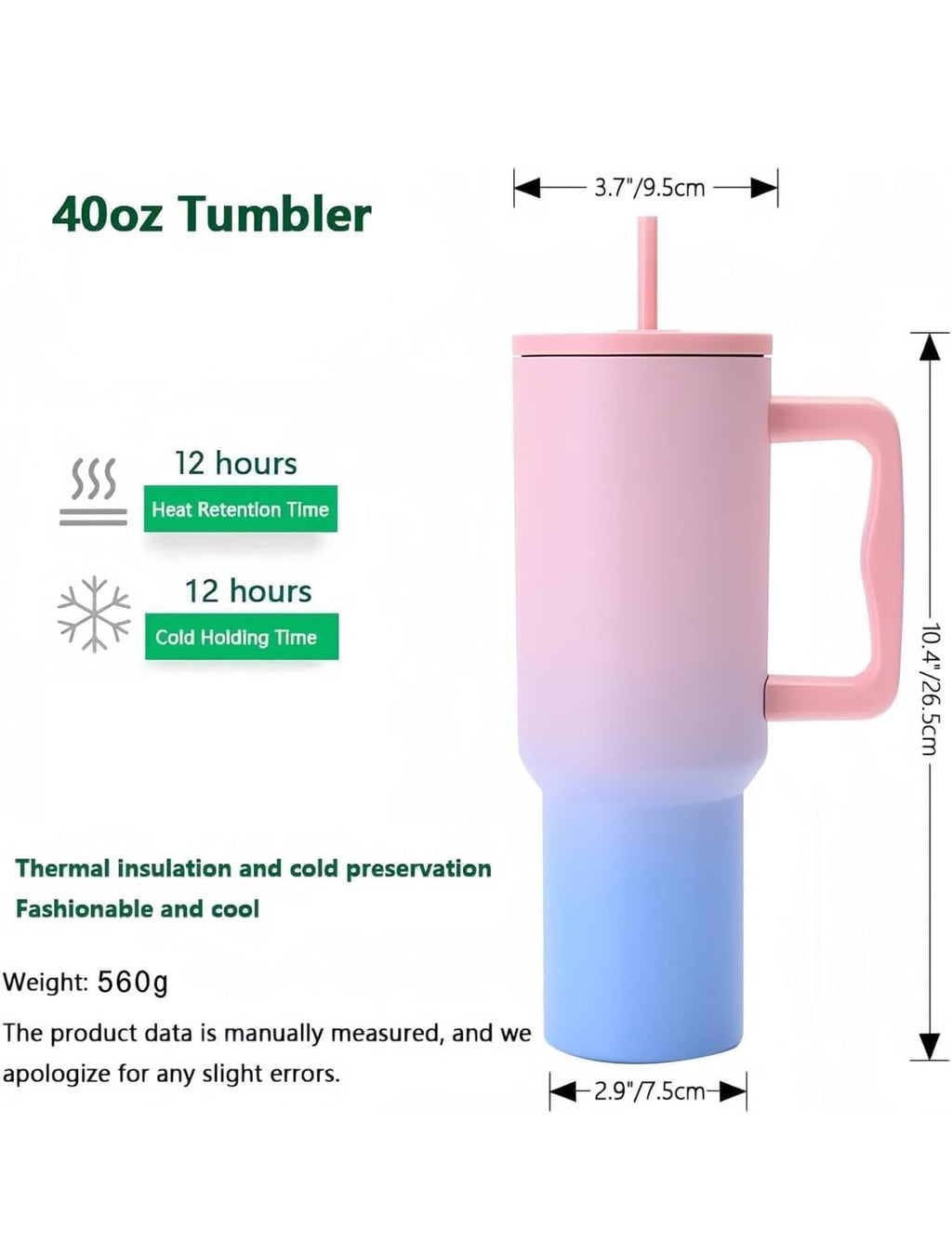 1.2L Stainless Steel Insulated Tumbler with Handle & Straw – Leakproof Summer Hydration Cup