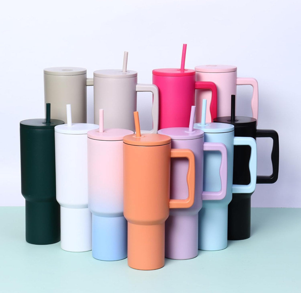 Matte Stainless Steel Insulated Tumbler with Handle & Straw – 1.2L