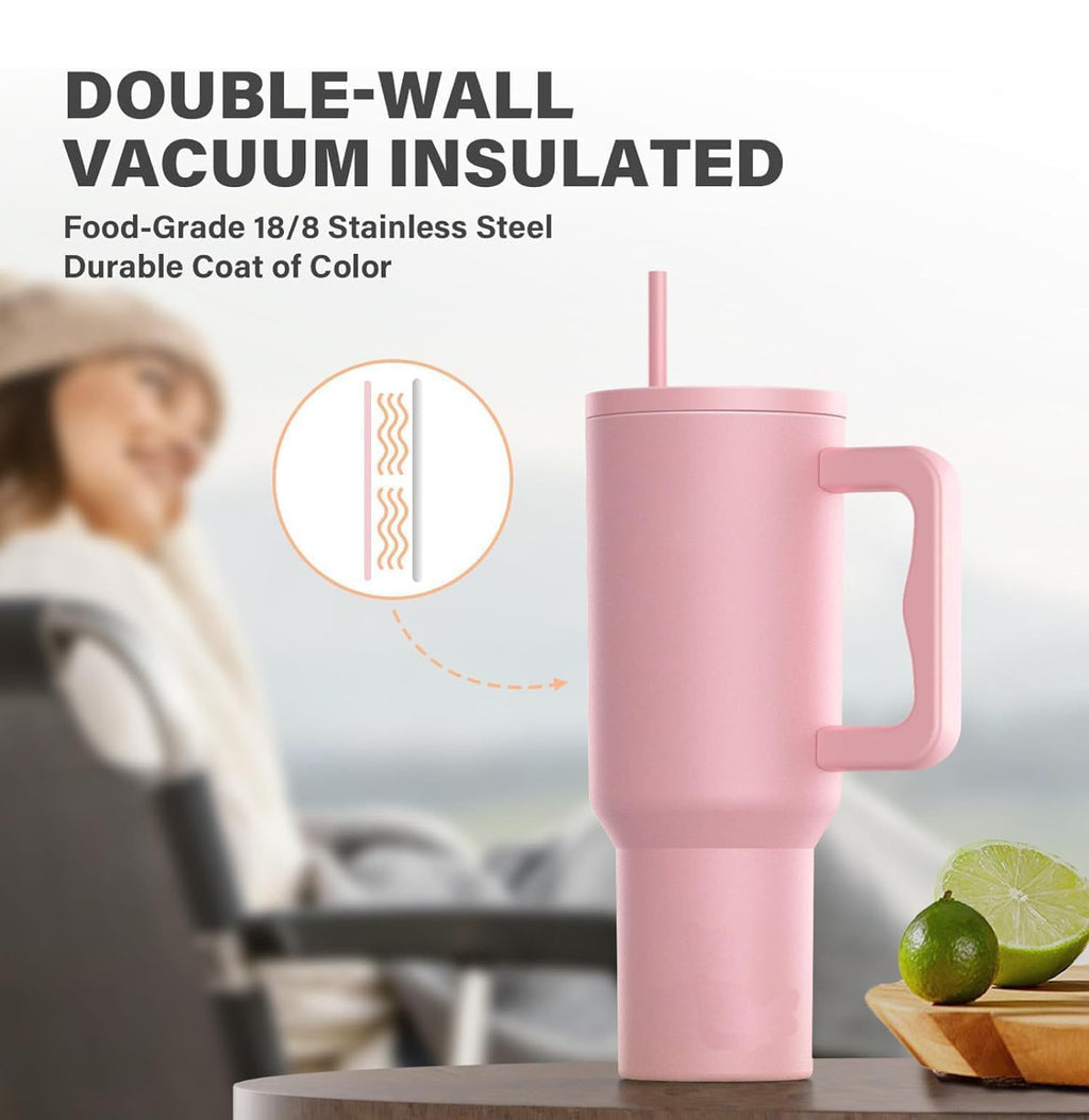 Premium Insulated Tumbler with Handle & Straw – 1.2L Matte Finish