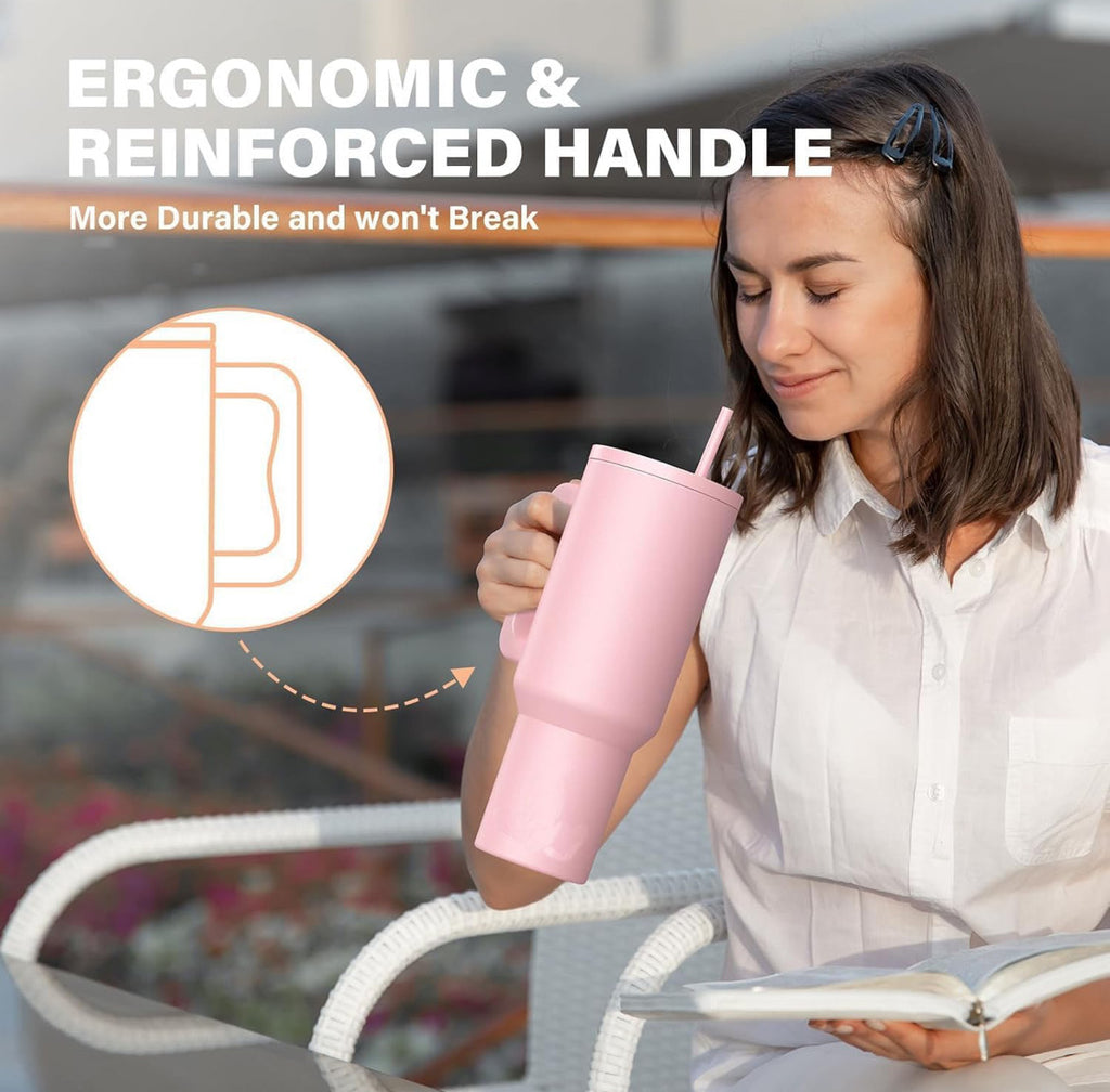 Premium Insulated Tumbler with Handle & Straw – 1.2L Matte Finish