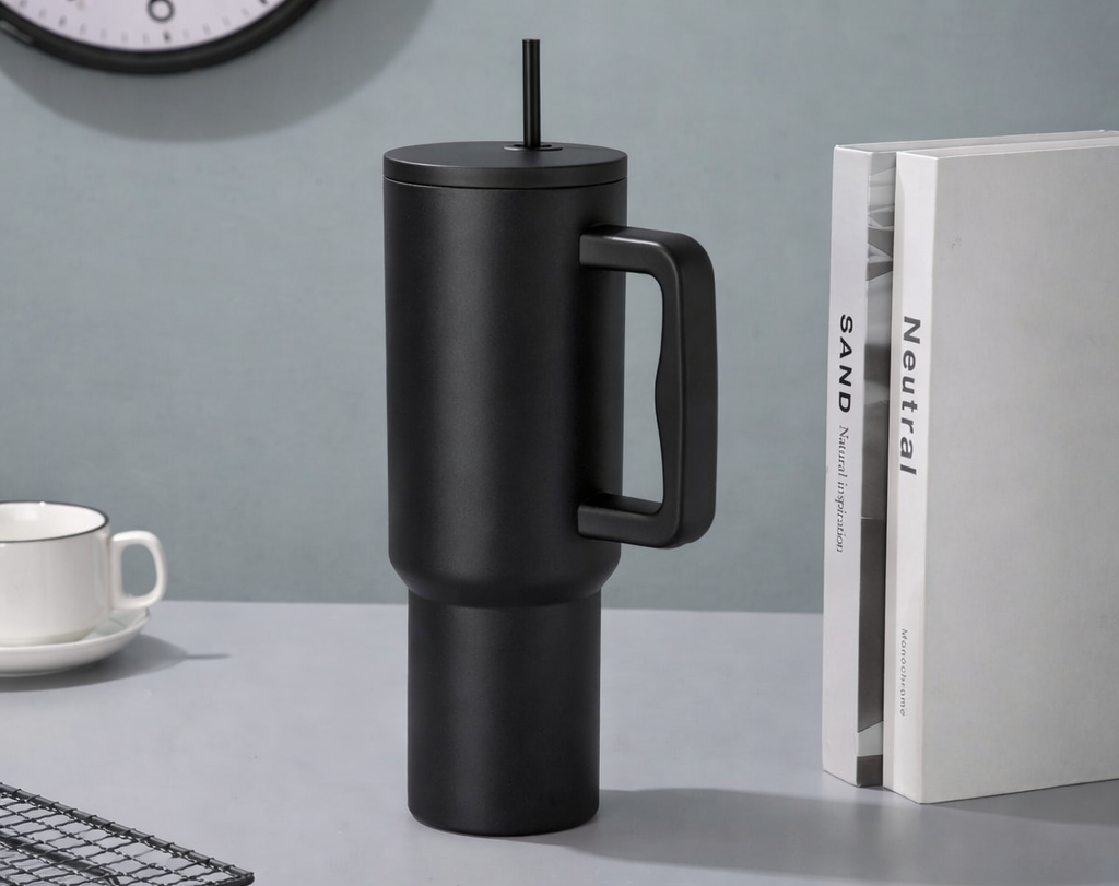 Matte Stainless Steel Insulated Tumbler with Handle & Straw – 1.2L