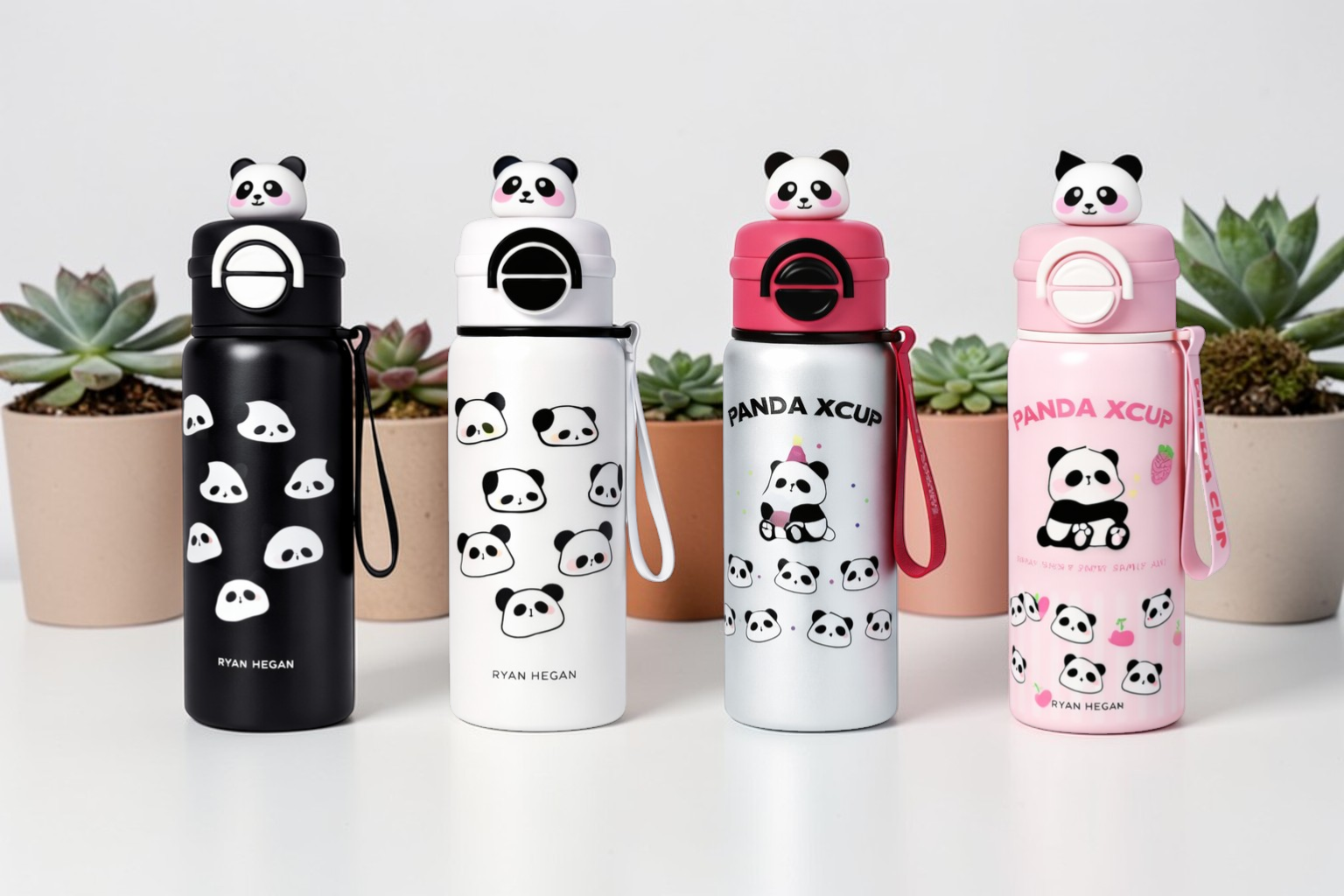Cute Panda Insulated Water Bottle with Straw & Strap – Leakproof Kids Bottle