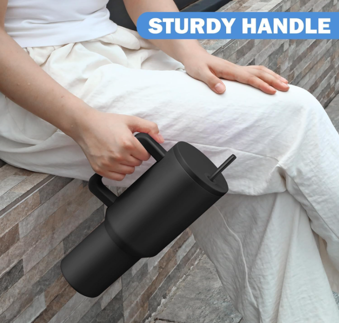 Matte Stainless Steel Insulated Tumbler with Handle & Straw – 1.2L