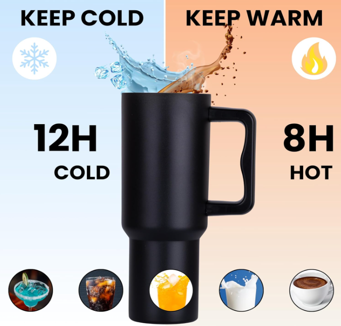 Matte Stainless Steel Insulated Tumbler with Handle & Straw – 1.2L