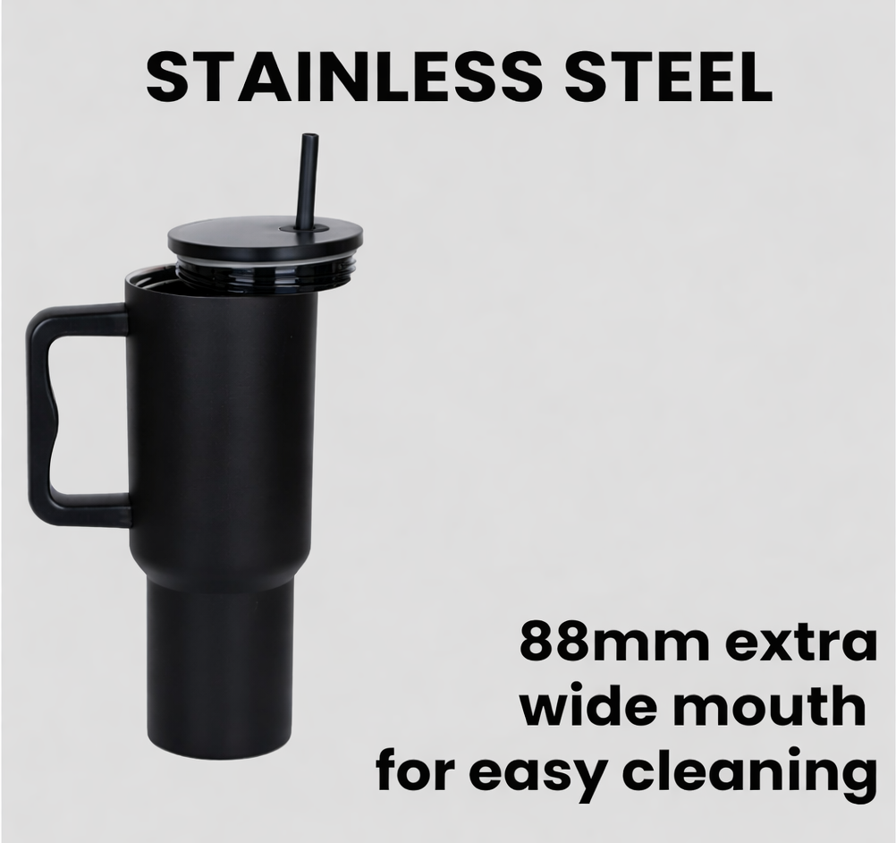 Matte Stainless Steel Insulated Tumbler with Handle & Straw – 1.2L