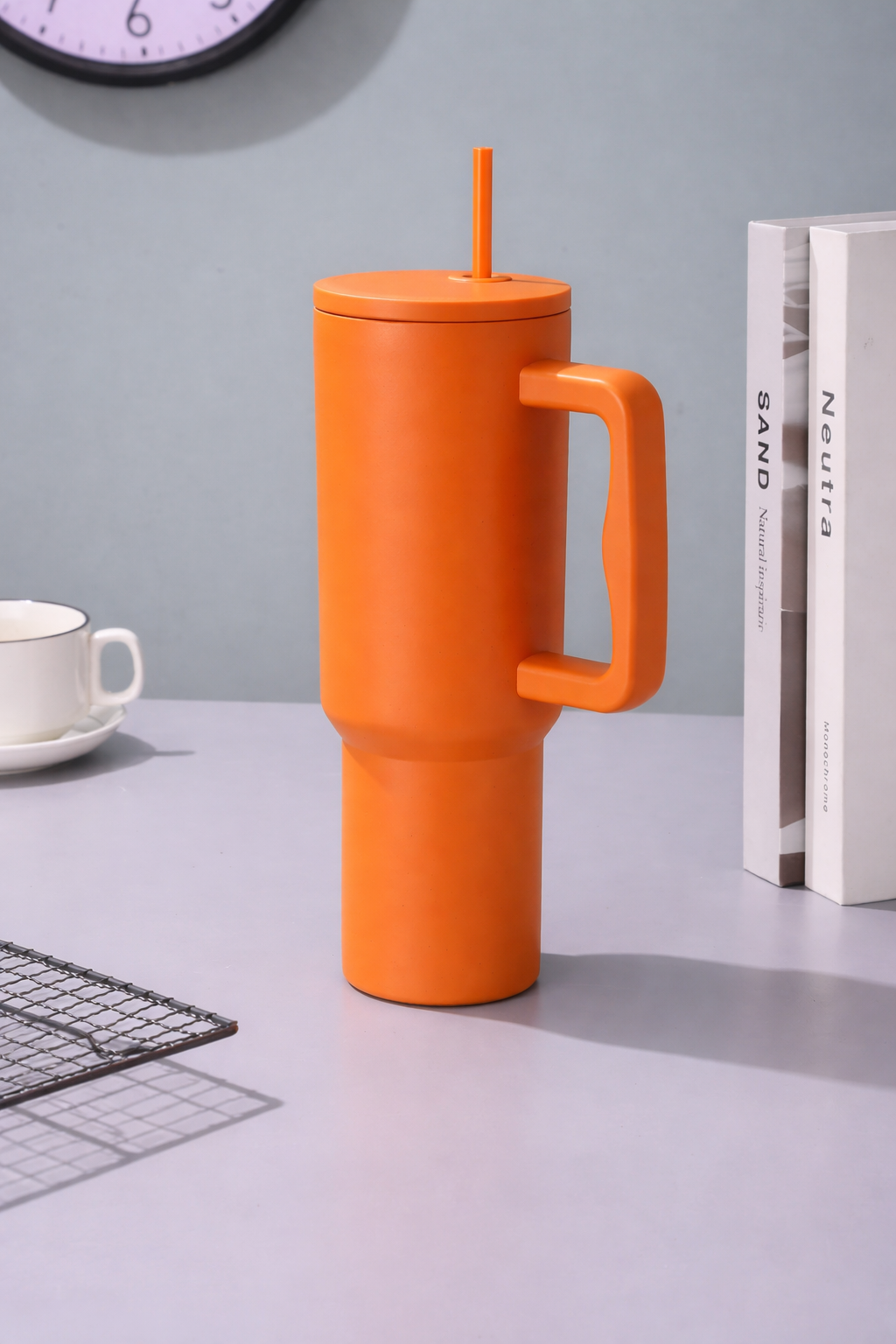 Matte Stainless Steel Insulated Tumbler with Handle & Straw – 1.2L
